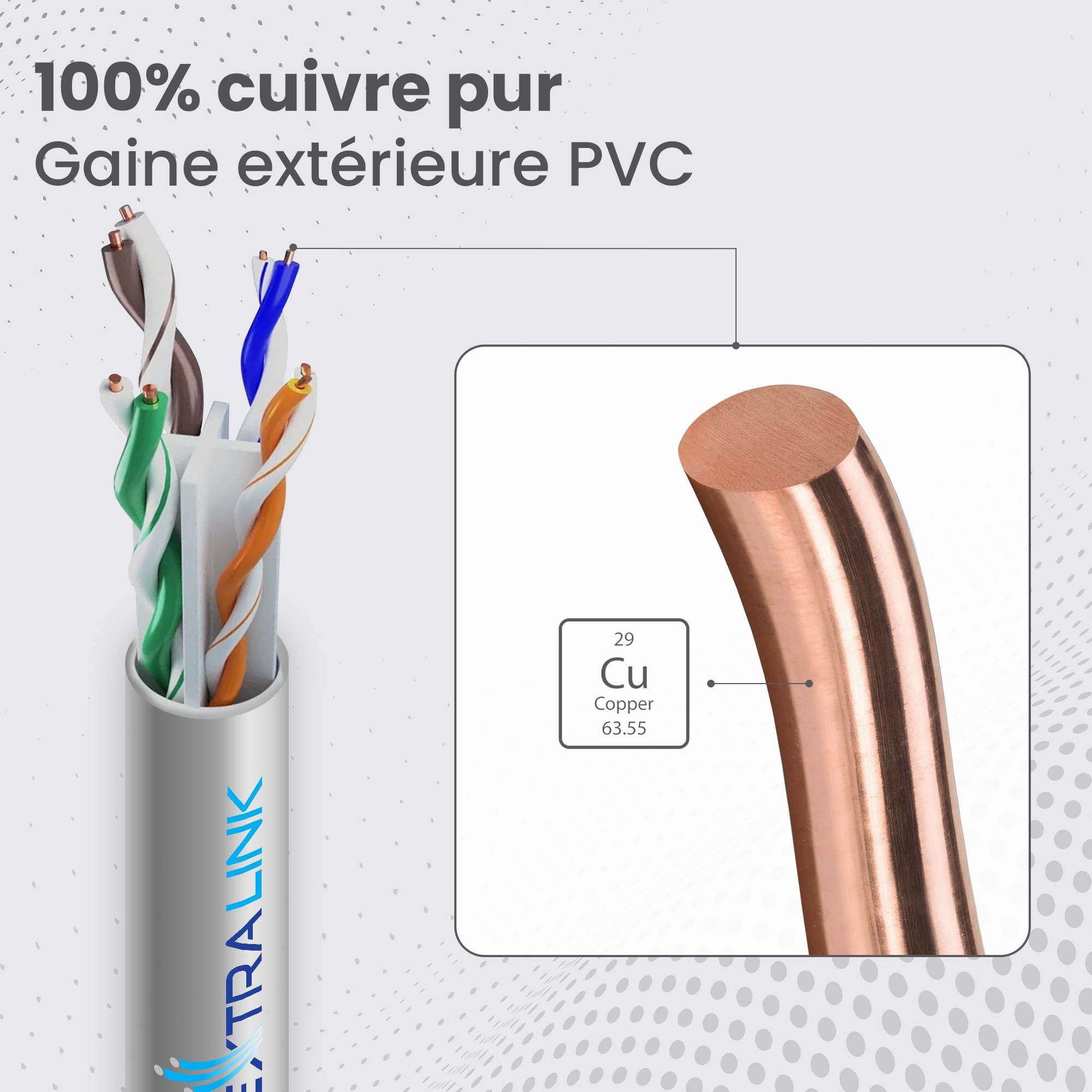 EXTRALINK Câble Ethernet CAT6A U/UTP Intérieur 50m 10Gb/s Cuivre Pur PoE