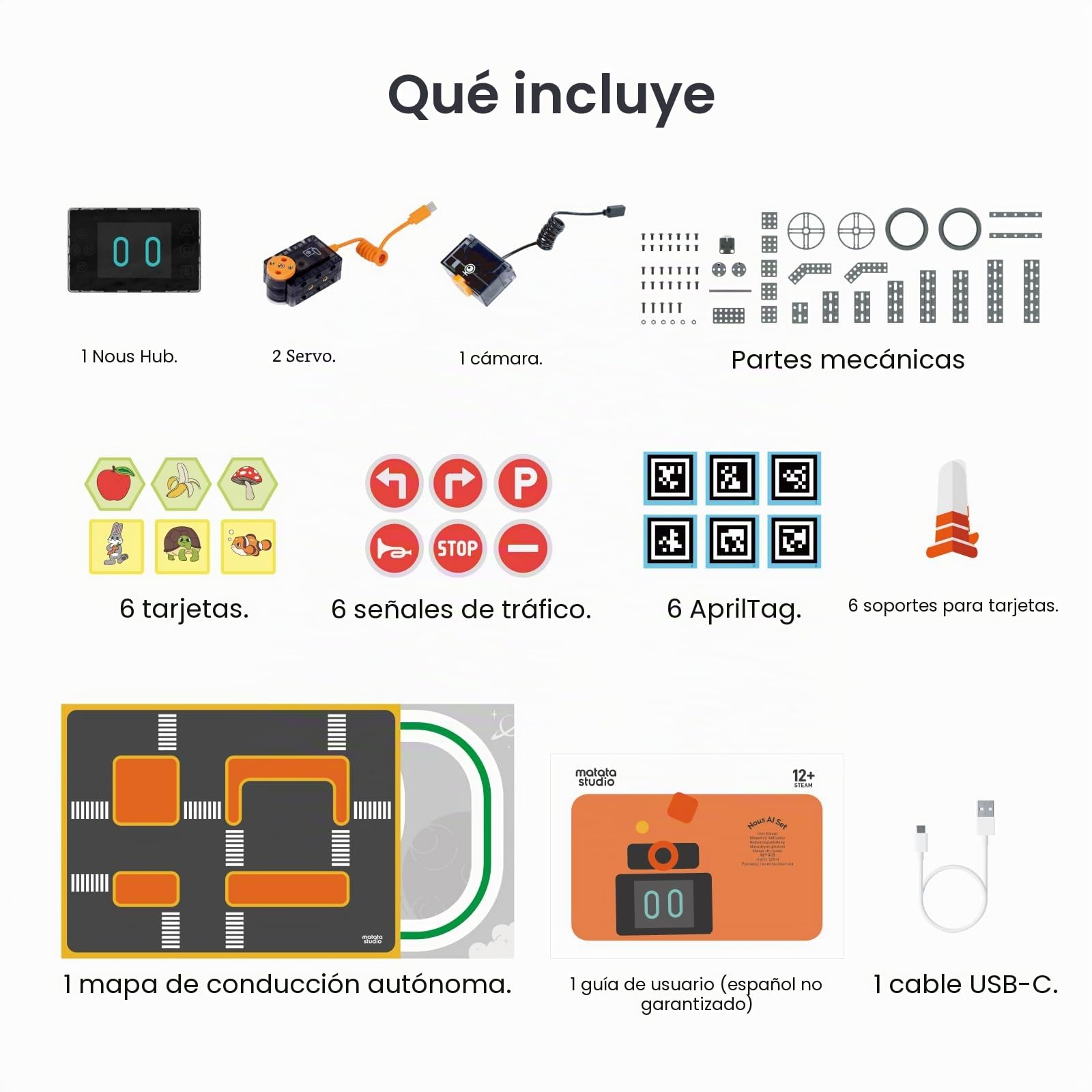 Robot Programable para Niños, MatataStudio Nous AI Juguete Robot compatible con Entrenamiento de AI Scratch Python Coche Robot Inteligente con Cámara STEM Juguete de Aprendizaje para Niños de 12+ años