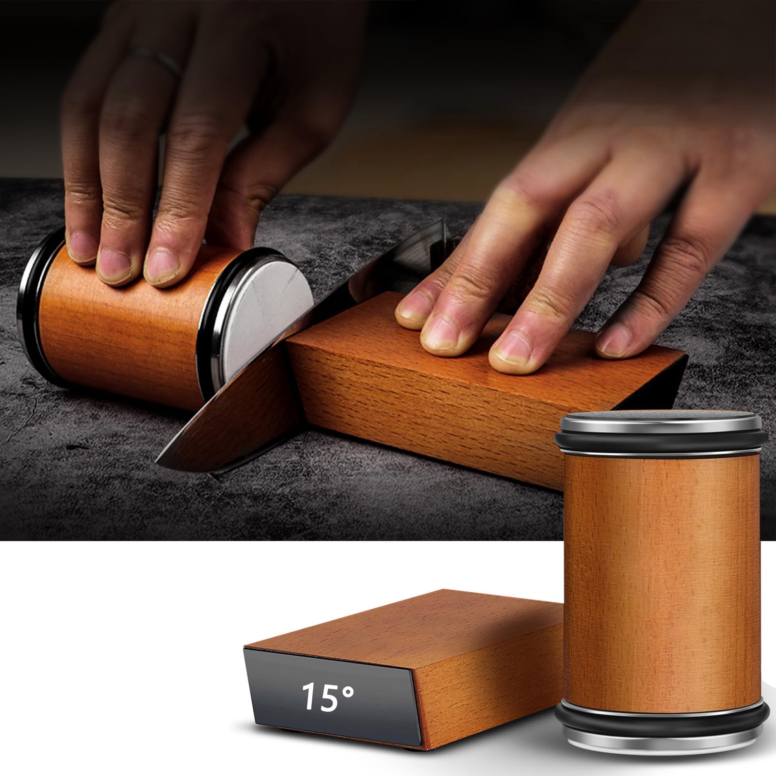 Professional Knife Sharpening Kit with Magnetic Angle Guide (15°& 20°),Precision Sharpening Stone Set for Kitchen & Outdoor Knives, Rolling Whetstone & Magnetic Holder, DIY Knife Maintenance System