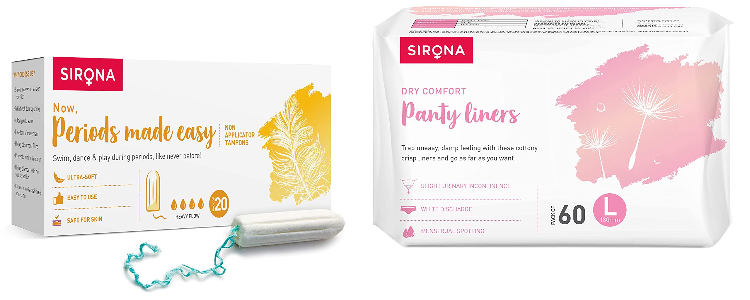 Sirona Digital Tampon Heavy Flow - 20 Tampon & Dry Comfort Panty Liners Soft Cottony Panty Liner Pads For Women - Large, 60 Liners (B0BDF48YGC) Amazon Price History, Amazon Price Tracker