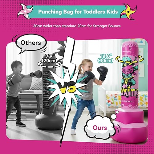 Miniatura 3 de COMMOUDS Saco de boxeo de 67 pulgadas para niños, juego de boxeo inflable con guantes, saco de boxeo de rebote rápido para practicar karate,