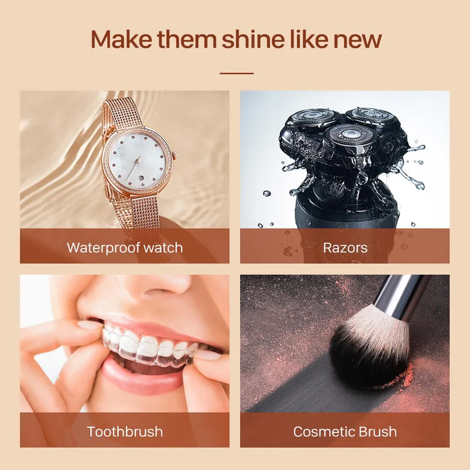 Ultrasonic Jewelry & Glasses Cleaner, pojemność 400 ml, 45 kHz niski poziom hałasu, czyszczenie 360 stopni, 4 tryby automatycznego timera, do srebrnych, pierścionków, sprzedawców detalicznych, złota