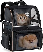 Double Layer Foldable Backpack for 2 Cats and Dogs up to 11 kg - Black
