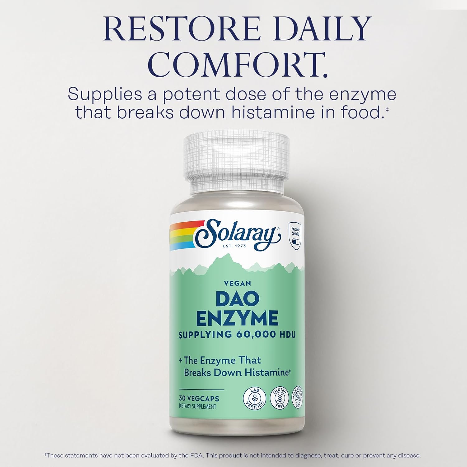 SOLARAY DAO Enzyme - Digestive Enzyme That Breaks Down Histamine - 60,000 HDU - Digestive Enzymes - Vegan, Gluten Free, Lab Verified - 30 Servings, 30 VegCaps - Image 3