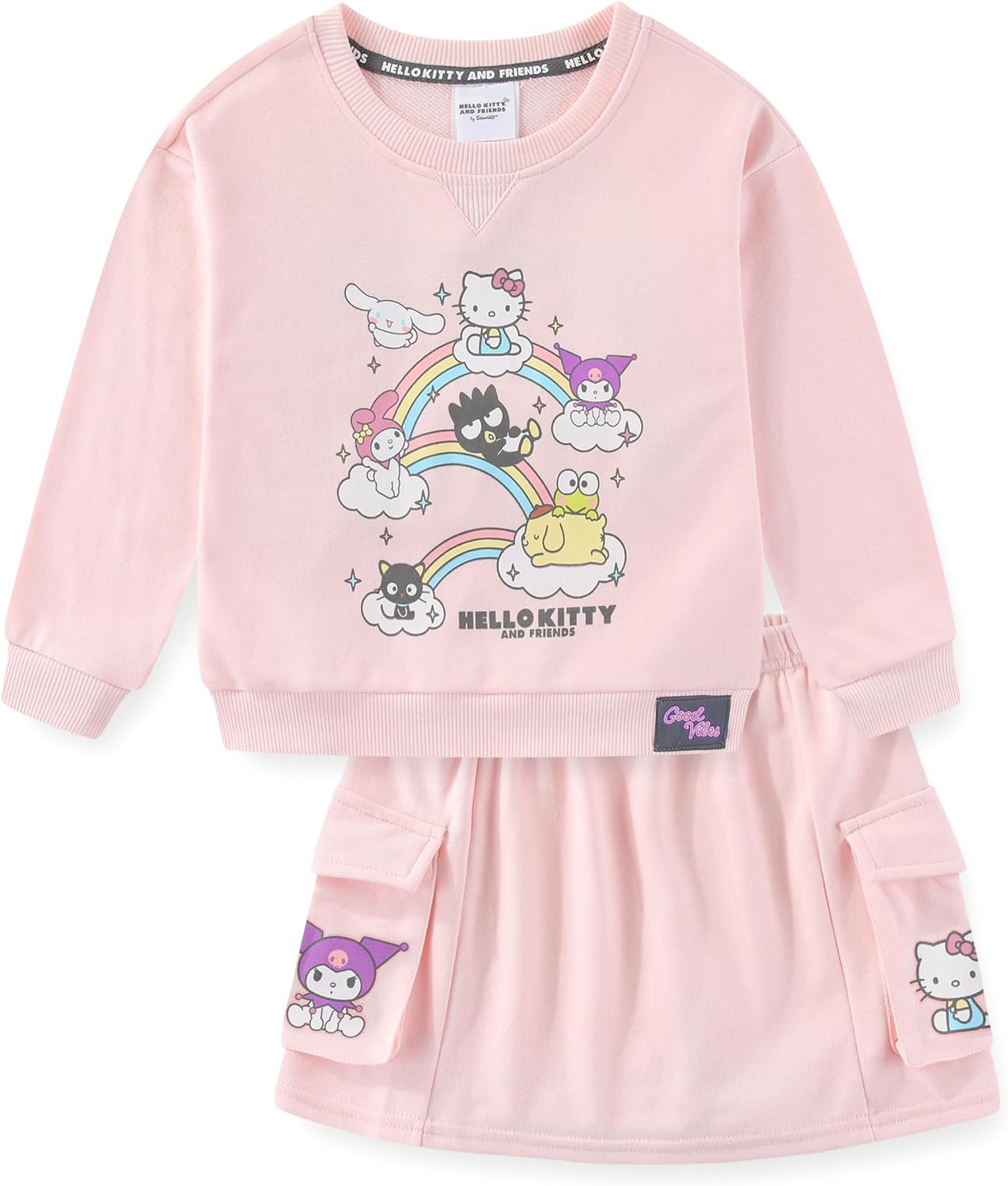 Hello Kitty & Friends Sanrio Girls French Terry Sweatshirt and Skort Skirt 2 Piece Set for Big Kids