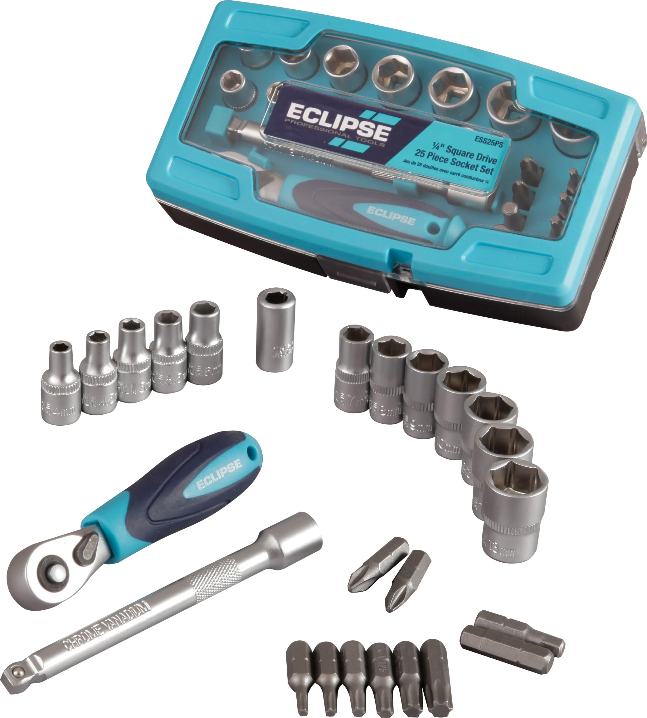 Eclipse Professional Tools 25 Piece Metric Mixed Ratchet Socket Set With Handles