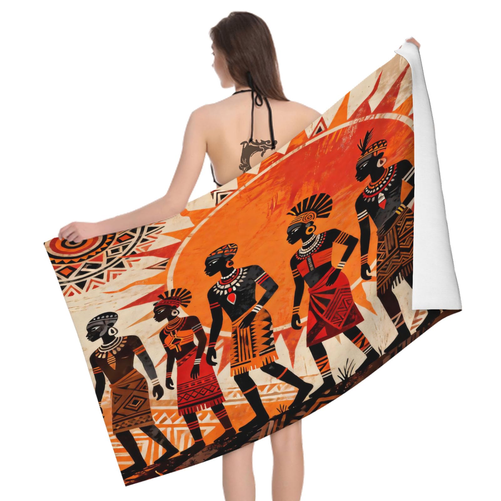 Leichong 3D African Tribe Beach Towel Large Microfiber Soft Quick Dry for Adults, Ethnic Style Bath Towel Lightweight Soft Absorbent for Travel Swimming Pool Sports, 80 x 160 cm