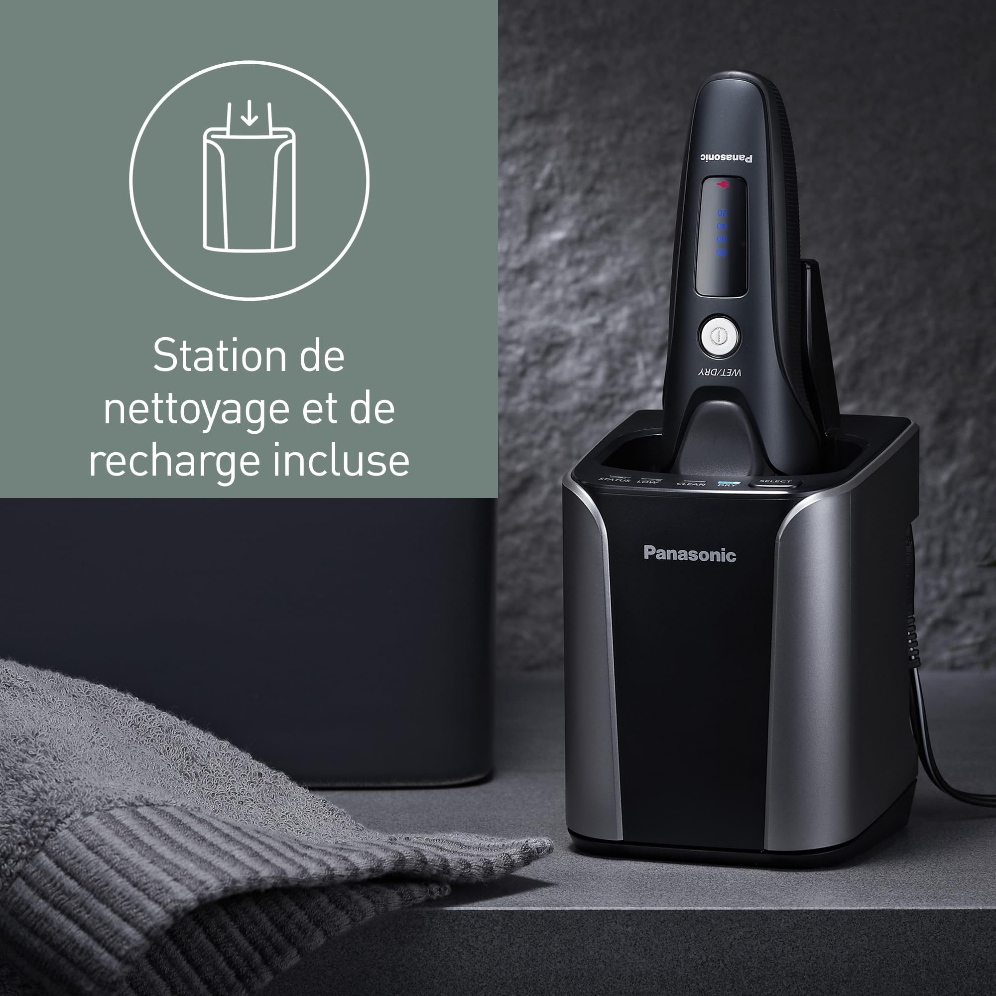 Panasonic Series 800 Personalcare ES-LV97 Rasoir 5 Lames dont 2 de finition externes Wet & Dry 5 accessoires 50 min d'autonomie 1 heure de charge Moteur linéaire Noir
