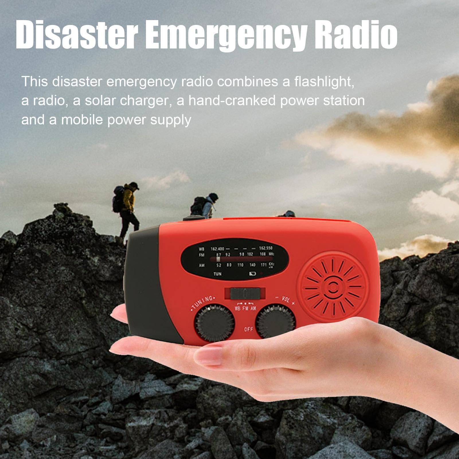 Radio de manivela,Radio Solar, Radio de Alerta portátil, Linterna Am/FM Radio portátil USB Solar manivela Carga para Interior al Aire Libre