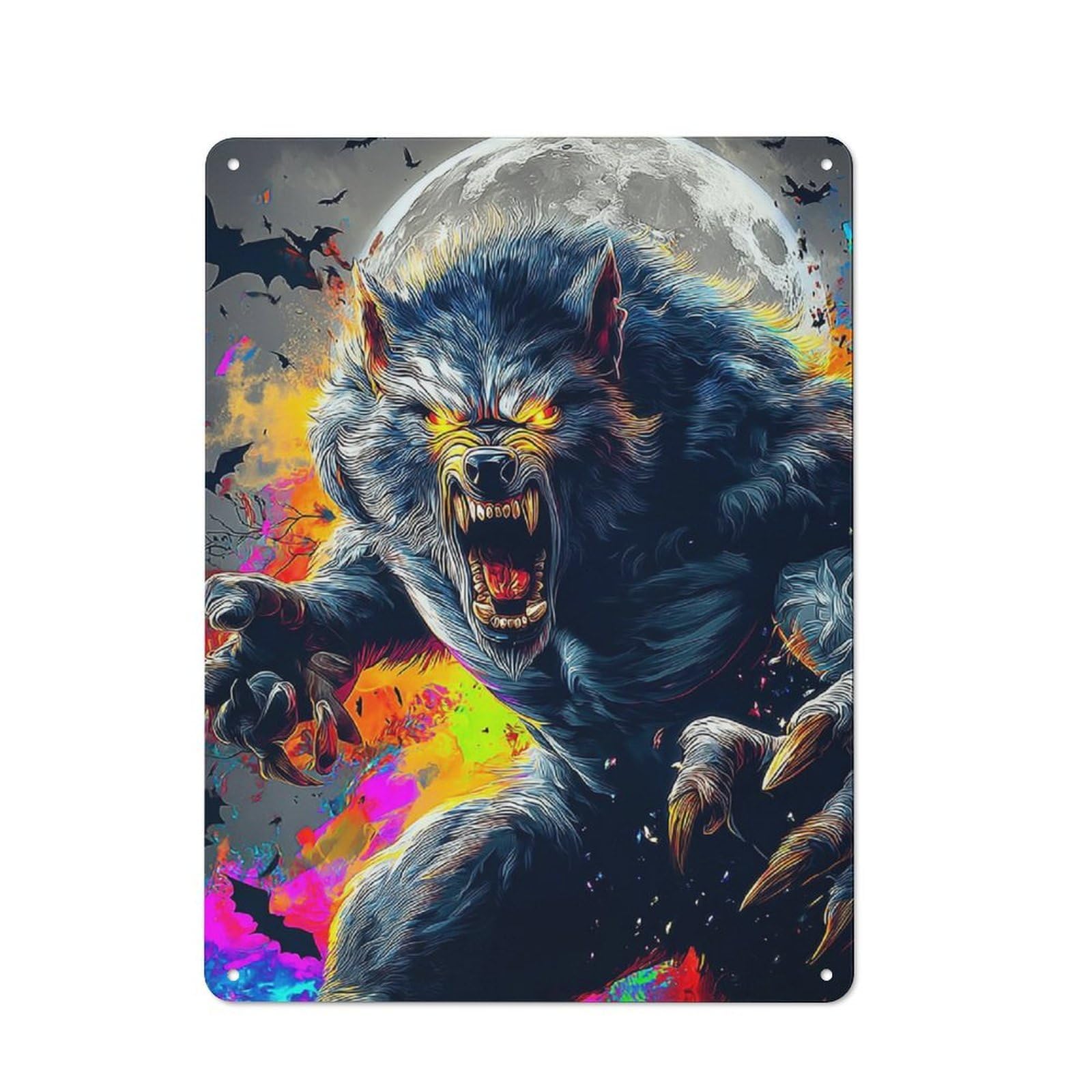 Junmoney Full Moon Werewolf Roar Metal Sign 40X30cm With For Workshop Wall, Rustic Decor, Wall Decoration For Workshops And Hobby Rooms