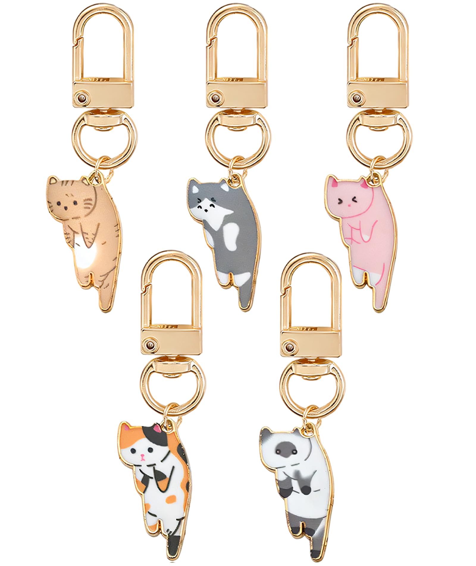 5Pcs Cat Keychain, Cute Cartoon Cat Phone Charms Set, Alloy Bag Charms for Phone Case and Purse, Aesthetic Mobile Accessories for Women and Girls, Gift for Cat Lovers and Couples