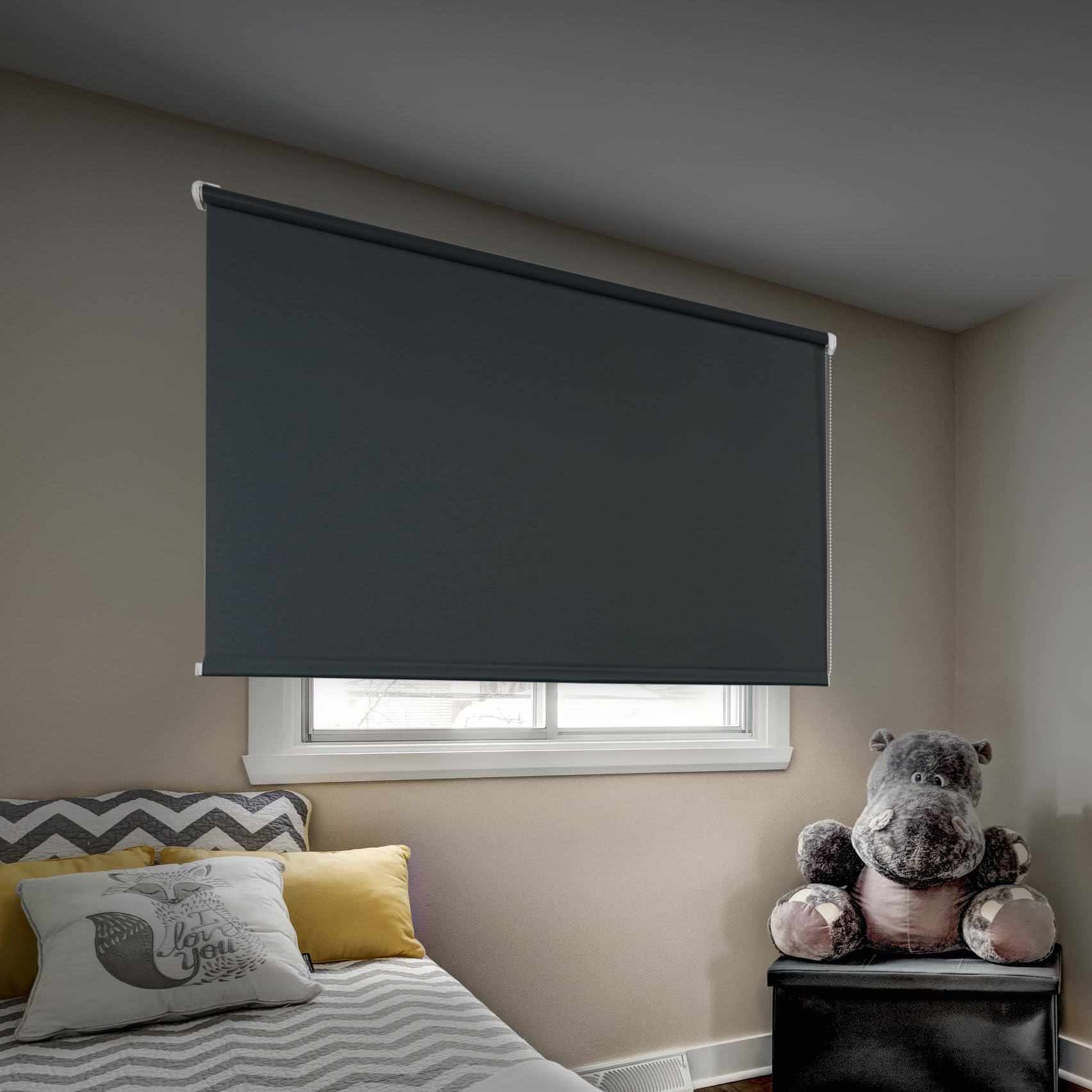 Store Occultant sans Perçage Store Enrouleur Opaque Thermique Isolant, Protection Solaire Facile à Installer pour Fenêtre Couleur Gris foncé 150x180 cm (Largeur du Tissu 149 cm) STORESDECO