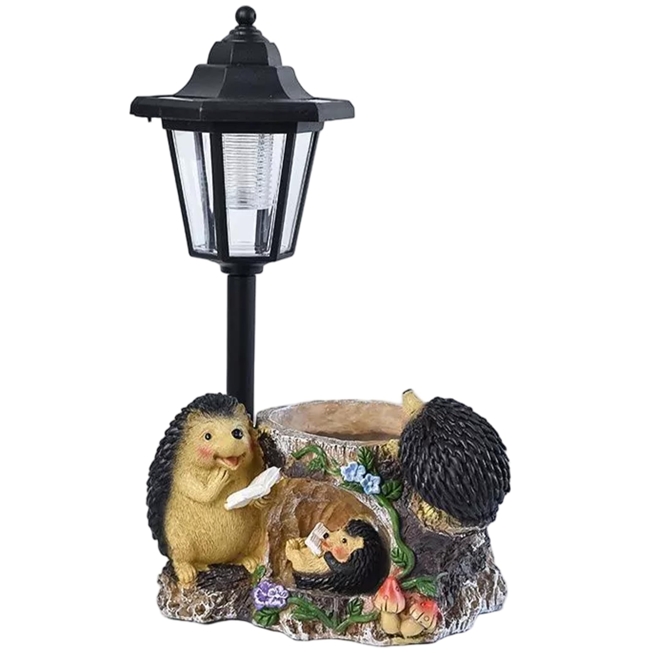 Otbushit Solar Garden Statues Waterproof Resin Hedgehog Planter Outdoor Figurine Light Solar Yard Decorations for Patio Lawn Pathway 13x9x6in