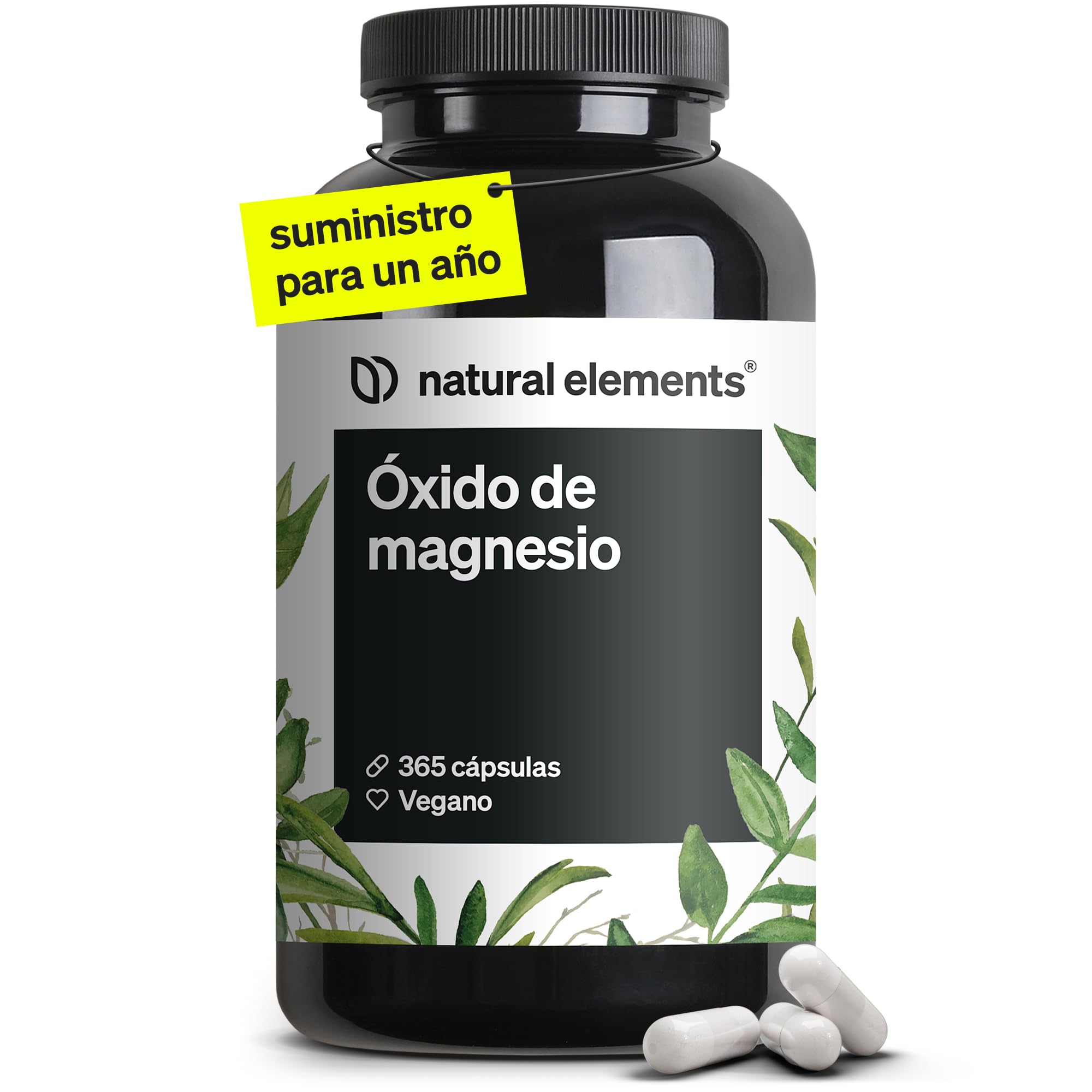 Magnesio – 365 cápsulas – 667 mg de óxido de magnesio, de los cuales 400 mg de magnesio por cápsula – Probado en laboratorio, alta dosificación, vegano