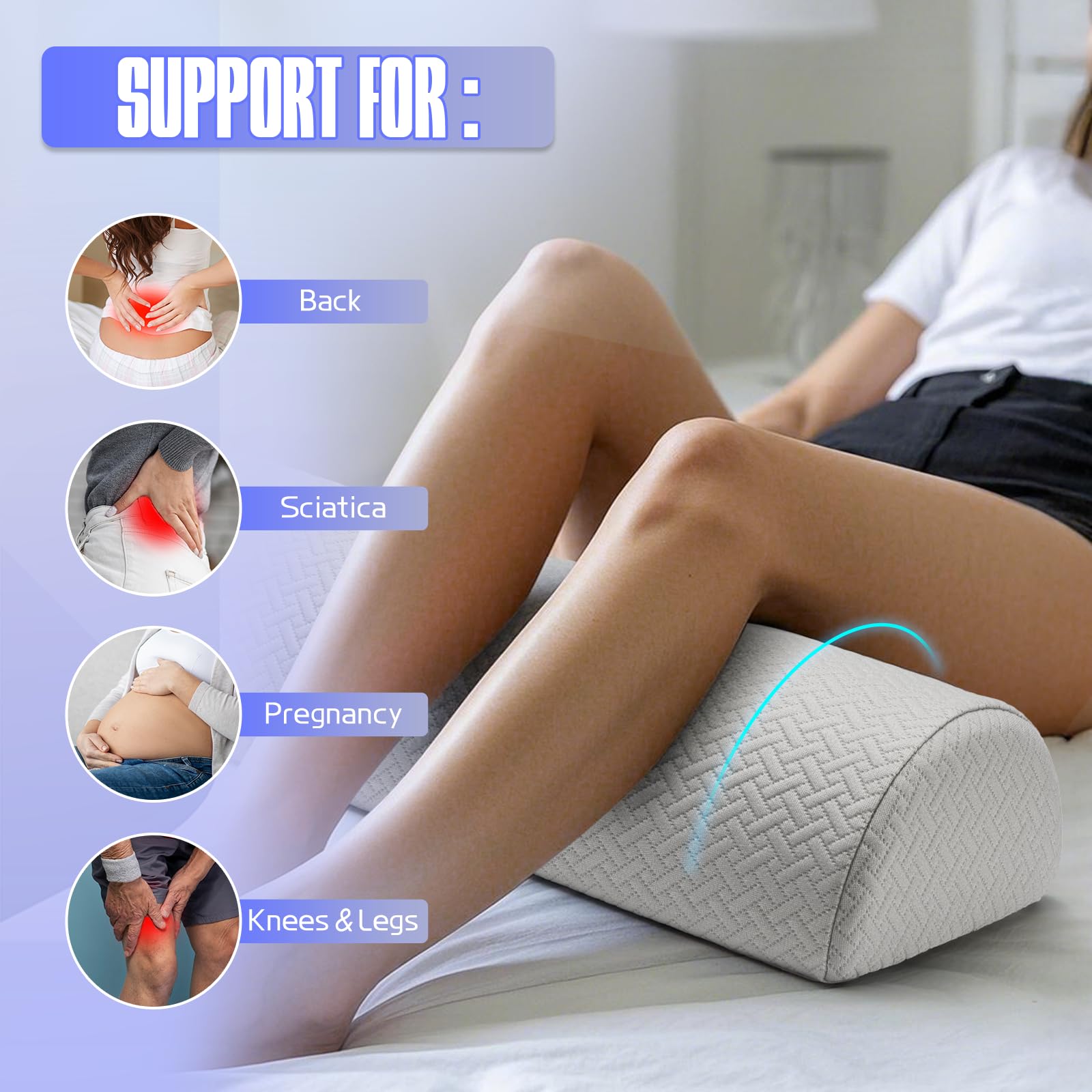 Ceueyso Knee Pillow for Back Sleeping - Under Leg Support Pillow for Sleeping on Back, Half Moon Leg Bolster Pillow for Lower Back and Head (Light Grey)