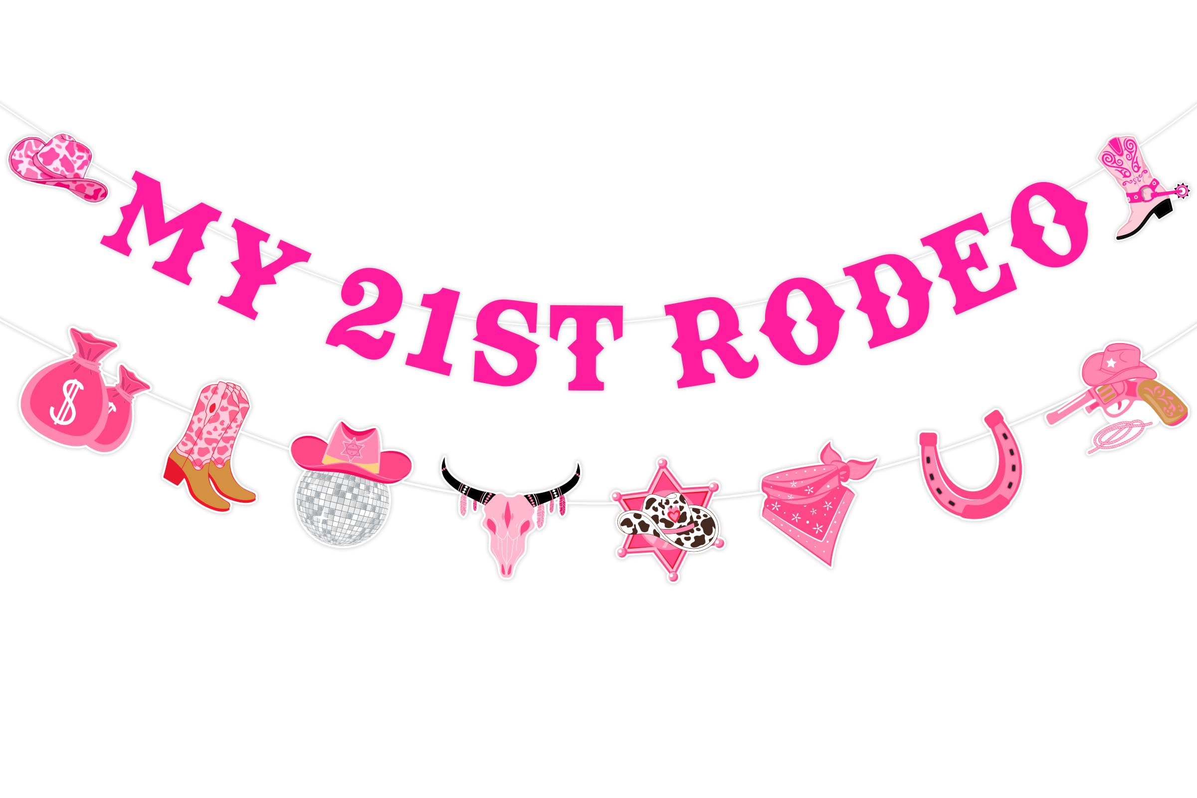 Bannière 21ème rodéo rose chaud pour fête d'anniversaire cowgirl