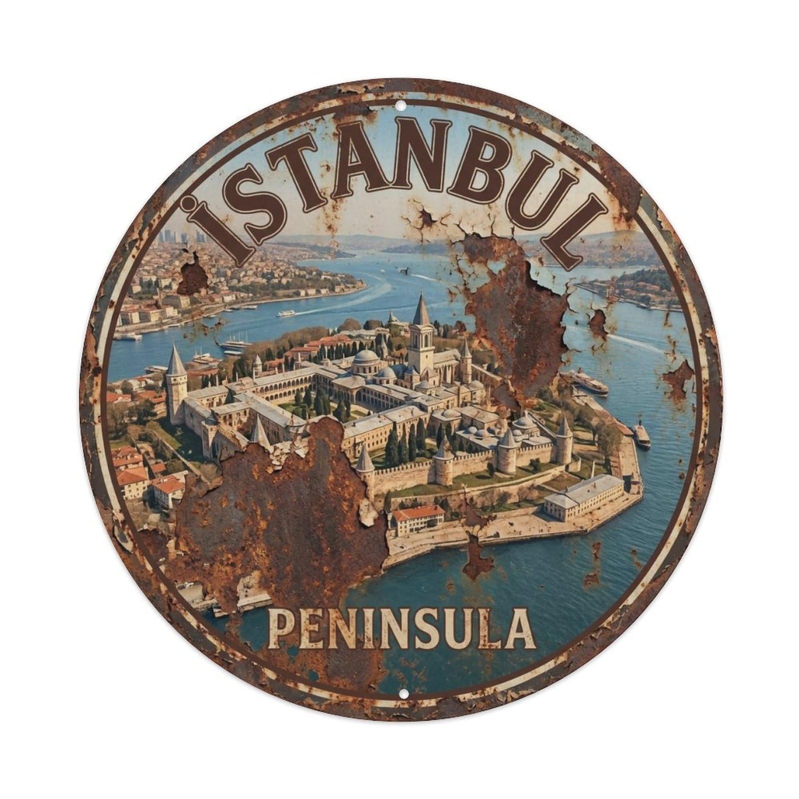 Vintage Travel Istanbul Turkey Peninsula Vintage Metal Tin Sign Plaque Wall Decor for Cafe, Club Bar, Office, Garden Metal Poster 8x8Inch