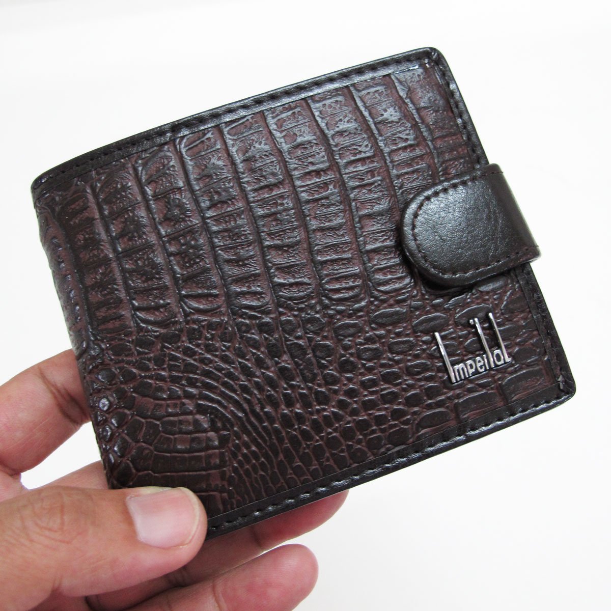 Hit Hot Pattern Crocodile Skin Leathr Bifold Wallet Brown Color Close Sanap (Look Real 80%) Made From Cow Hide