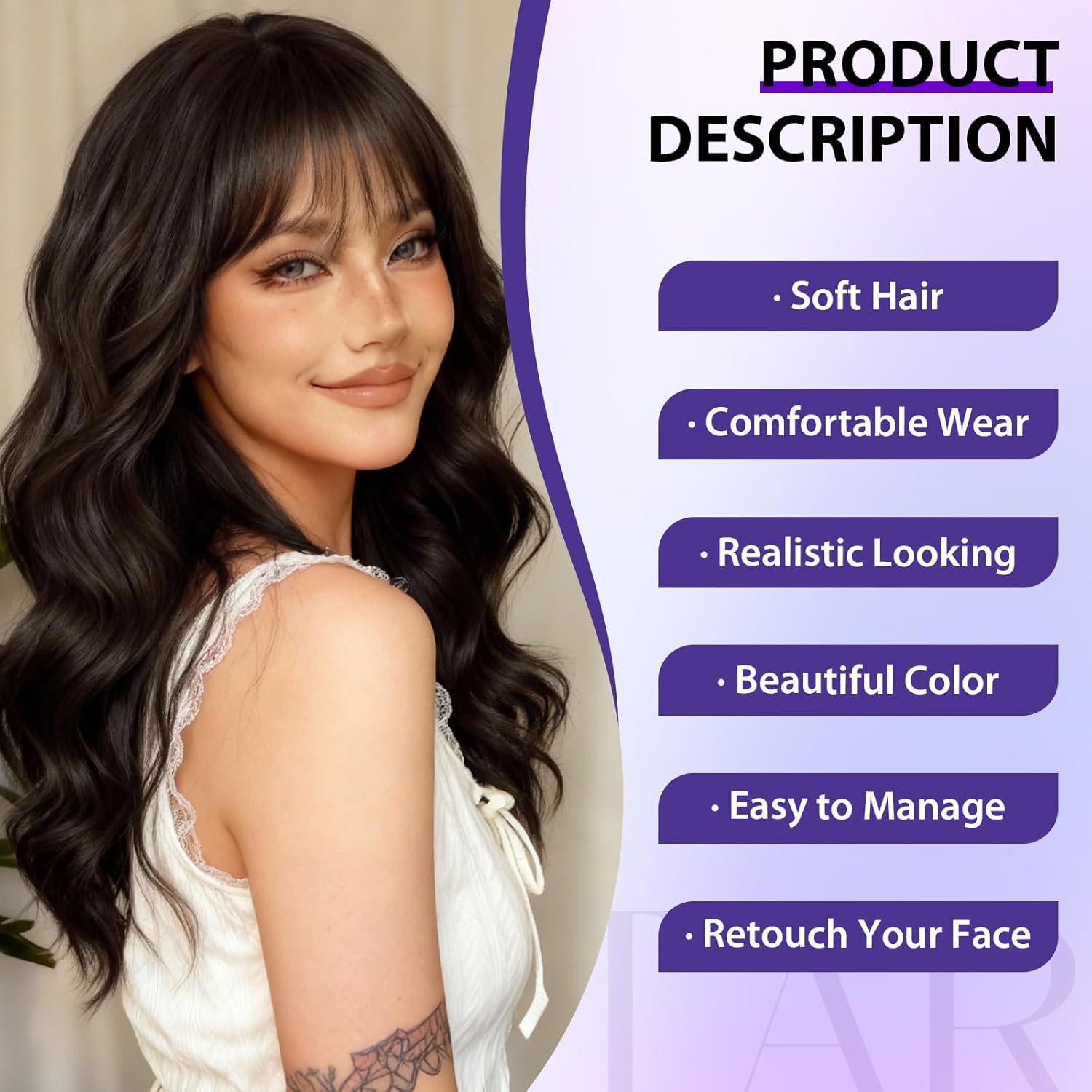 testar Brown Wigs for White Women 20 Inch With Bangs Hair Replacement Wigs Realistic Looking Synthetic Curly Wigs For Daily Party Use