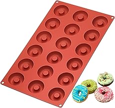 Ozera Silicone Mini Donut Pan, 18 Cavity Doughnut Baking Mold Tray - Muffin Cups, Cake Mold, Biscuit Mold, Red