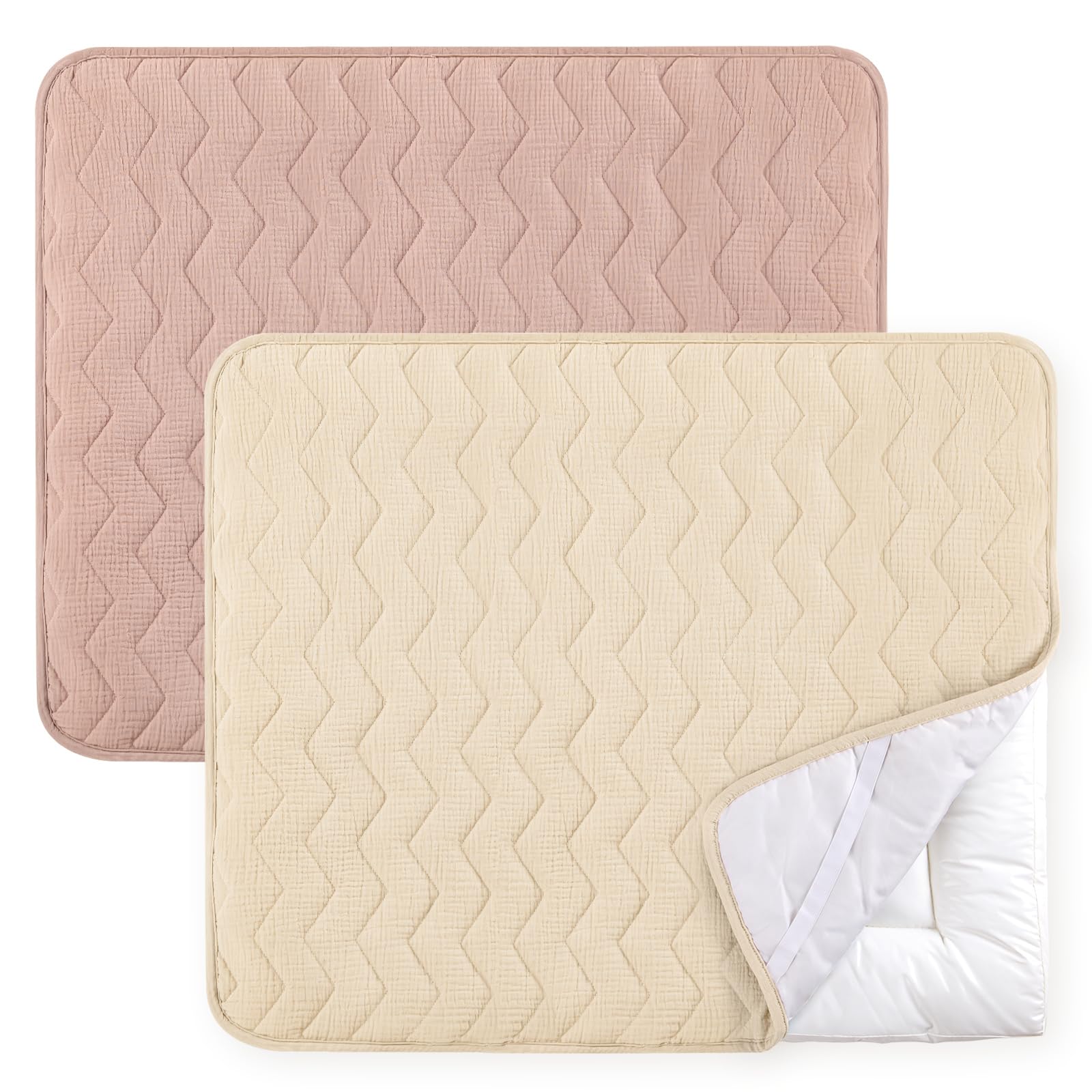 lulumoon Wickelauflagenbezug für Wickelauflage 75x85cm: Musselin Baumwolle mit hoher Saugfähigkeit – Auslaufsichere Rückseite – waschbarer Wickelauflage für Baby, 2 Pack
