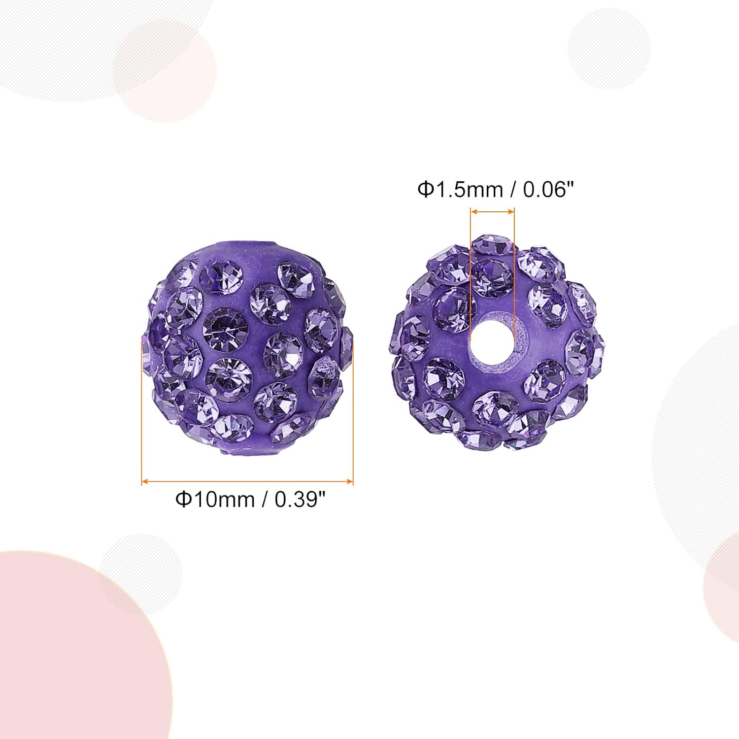 uxcell 100Pcs 10mm Rhinestone Clay Beads, Polymer Clay Crystal Bead Round Disco Shiny Ball Beads Bulk for DIY Bracelet Necklace Jewelry Making (Lotus Purple) - Image 2