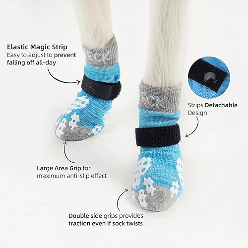 Miniatura 2 de PUPTECK Calcetines antideslizantes de doble cara para perro con correas ajustables para uso en interiores 2 pares de calcetines de control de