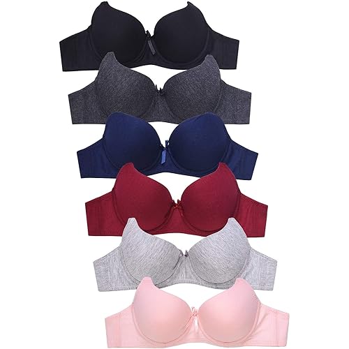 Mamia Women's Basic Plain Bras (Packs of 6) - Various Styles, #058, 36B