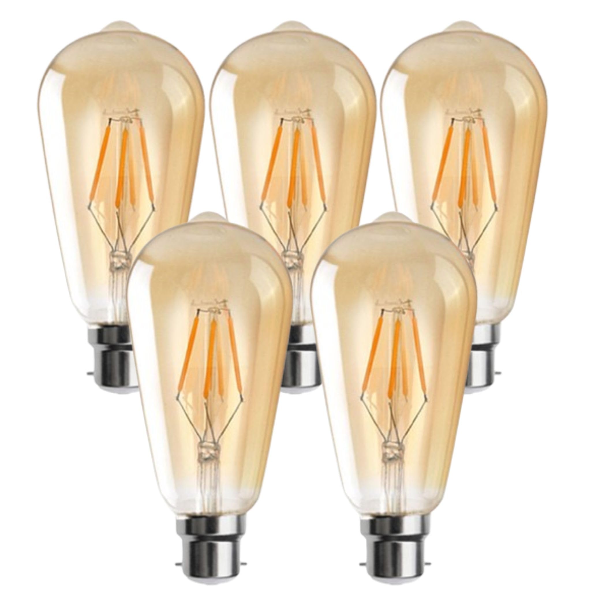 Pack 5, LED Bayonet Light Bulb, ST64 4W (40 Watt Equivalent) Dimmable 2700K Warm White 450 Lumens B22 Base LED Filament, Vinatge Style Energy Saving Bulb for Home Decoration Lamp Squirrel Cage Lamp