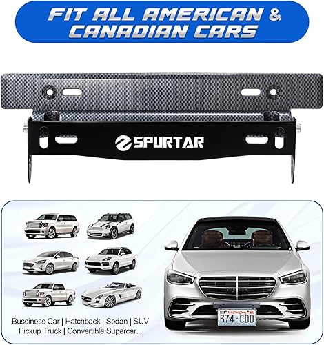 Miniatura 3 de Spurtar Marcos de matrícula, soporte ajustable para placa de matrícula delantera de automóvil, incluye tornillos y tuercas (negro)