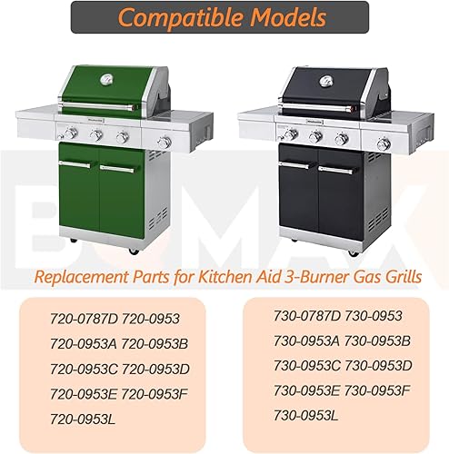 Miniatura 2 de BQMAX Piezas de repuesto para parrilla de 3 quemadores Kitchen Aid 720-0953, 720-0953A, 720-0953B, 730-0953A, 730-0953B, rejilla de cocción de acero