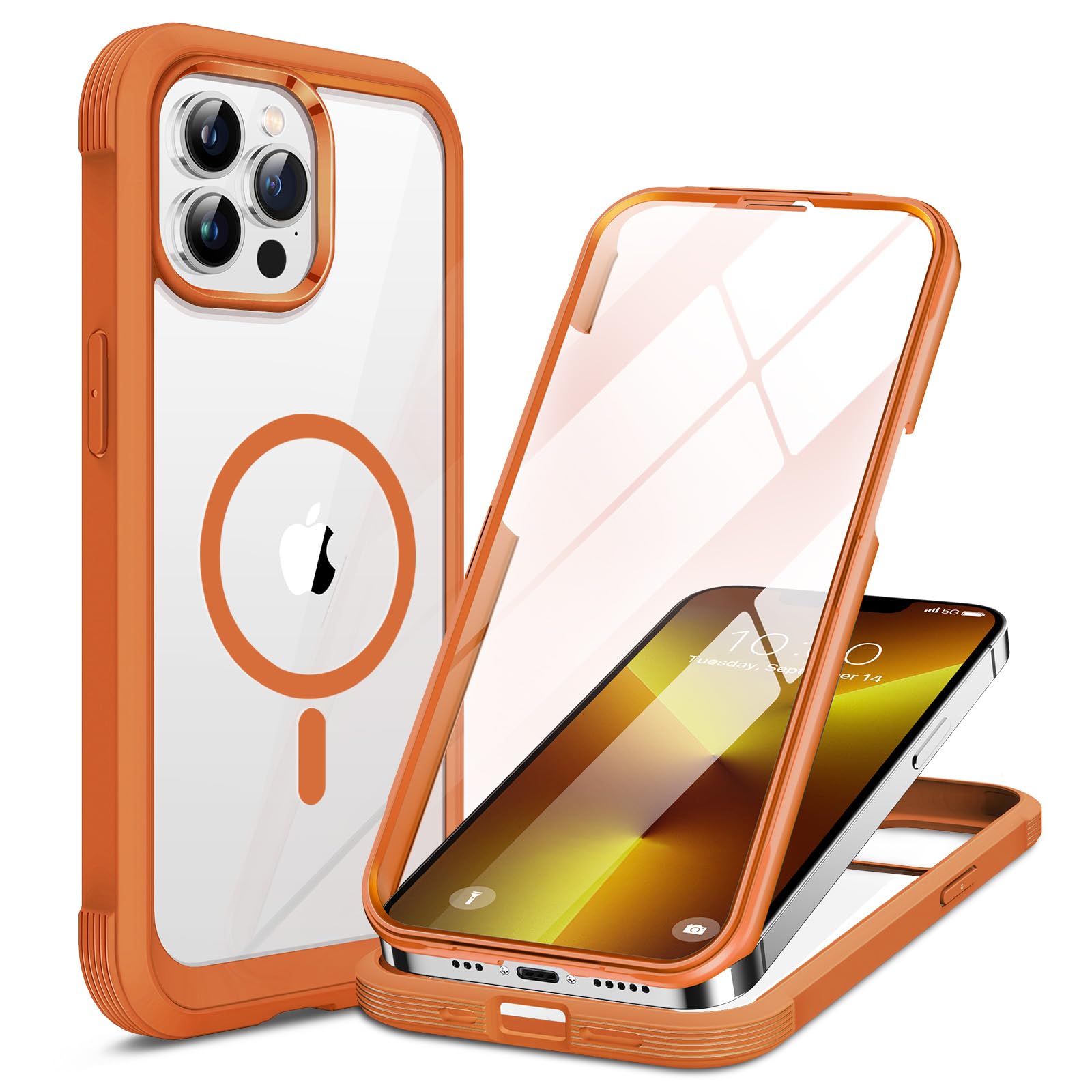 miracase for iPhone 13 Pro Case 6.1",Built-in Glass Screen Protector,Orange | Full-Body Protection,Magnetic with MagSafe,Military-Grade Drop Protection Outdoor Cover Bumper for iPhone 13 Pro Magnetic Orange iPhone 13 Pro