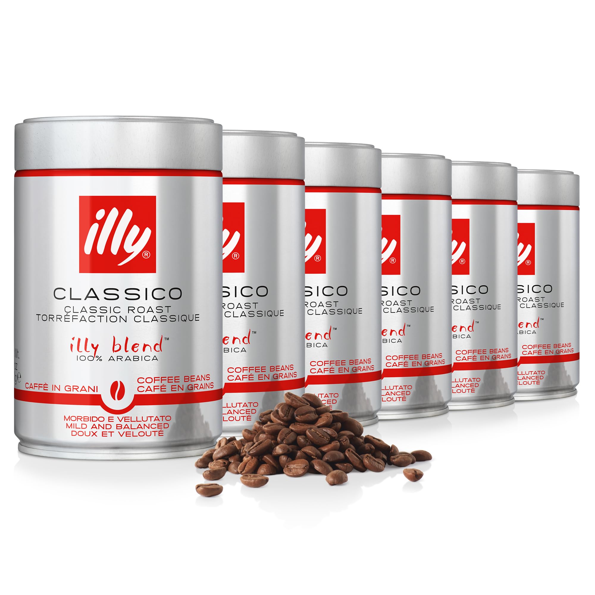illy Classico Coffee Beans, Medium Roast, 100% Arabica, Ideal for Moka Pots, Filter, Espresso & Lungo, 250g x 6
