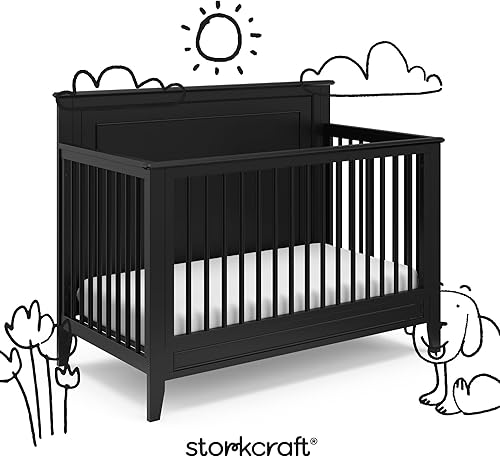 Miniatura 6 de Storkcraft Solstice - Cuna convertible 5 en 1 (negro) Certificado GREENGUARD Gold, se convierte en cama para niños pequeños y cama de tamaño