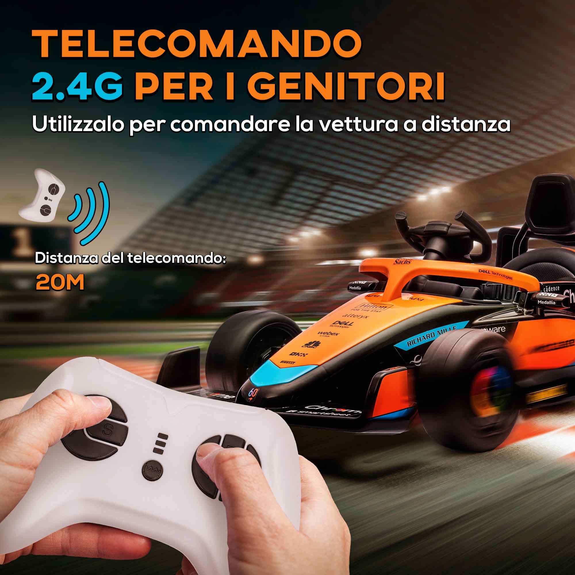 AIYAPLAY 12V Macchina Elettrica per Bambini 3-5 Anni McLaren F1 Arancione | Con Licenza, Macchinina Elettrica con Sospensione, 2.4G Telecomando, Musica, MP3 e Clacson, in PP e Acciaio Inox