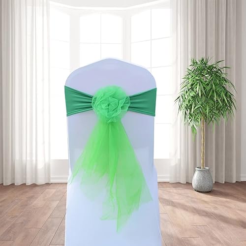 Vista 25 de Paquete de 6 bandas elásticas de elastano para silla, cinta de organza floral para boda, fiesta, cumpleaños, baile, fiesta, celebración, decoración