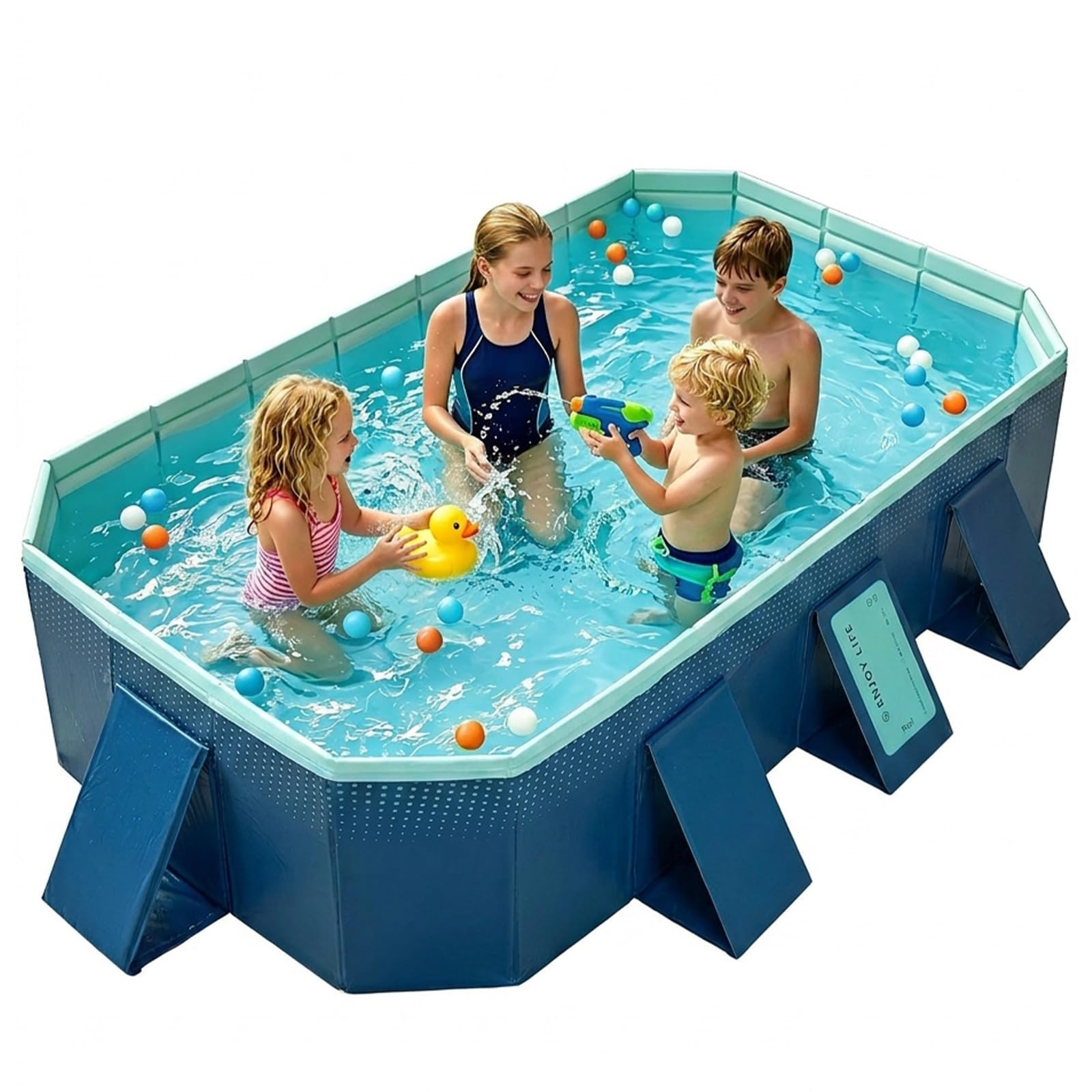 Faltbarer Pool Nicht-aufblasbarer Tragbarer Schwimmbad Verdickter Rutschfester PVC Schwimmbecken Kinderbecken zum Spielen Mit Hunden Und Haustieren Große Innen- und Außen Planschbecken 2.6M