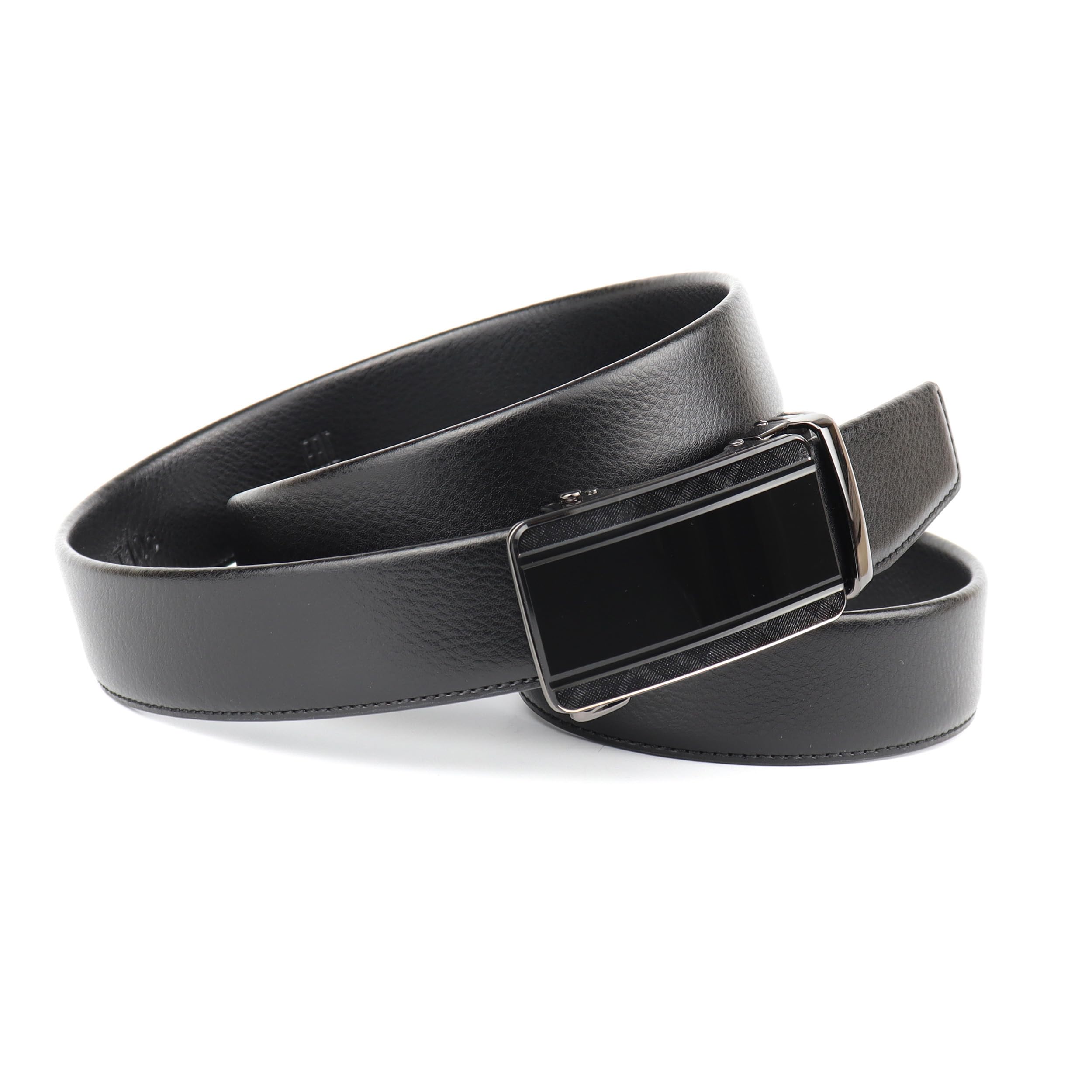 Anthoni Crown Herren Ledergürtel Schwarz – Automatikgürtel aus Echtleder mit eleganter Gunmetal-Automatikschließe – Stufenlos verstellbar, ohne Löcher, individuell kürzbar