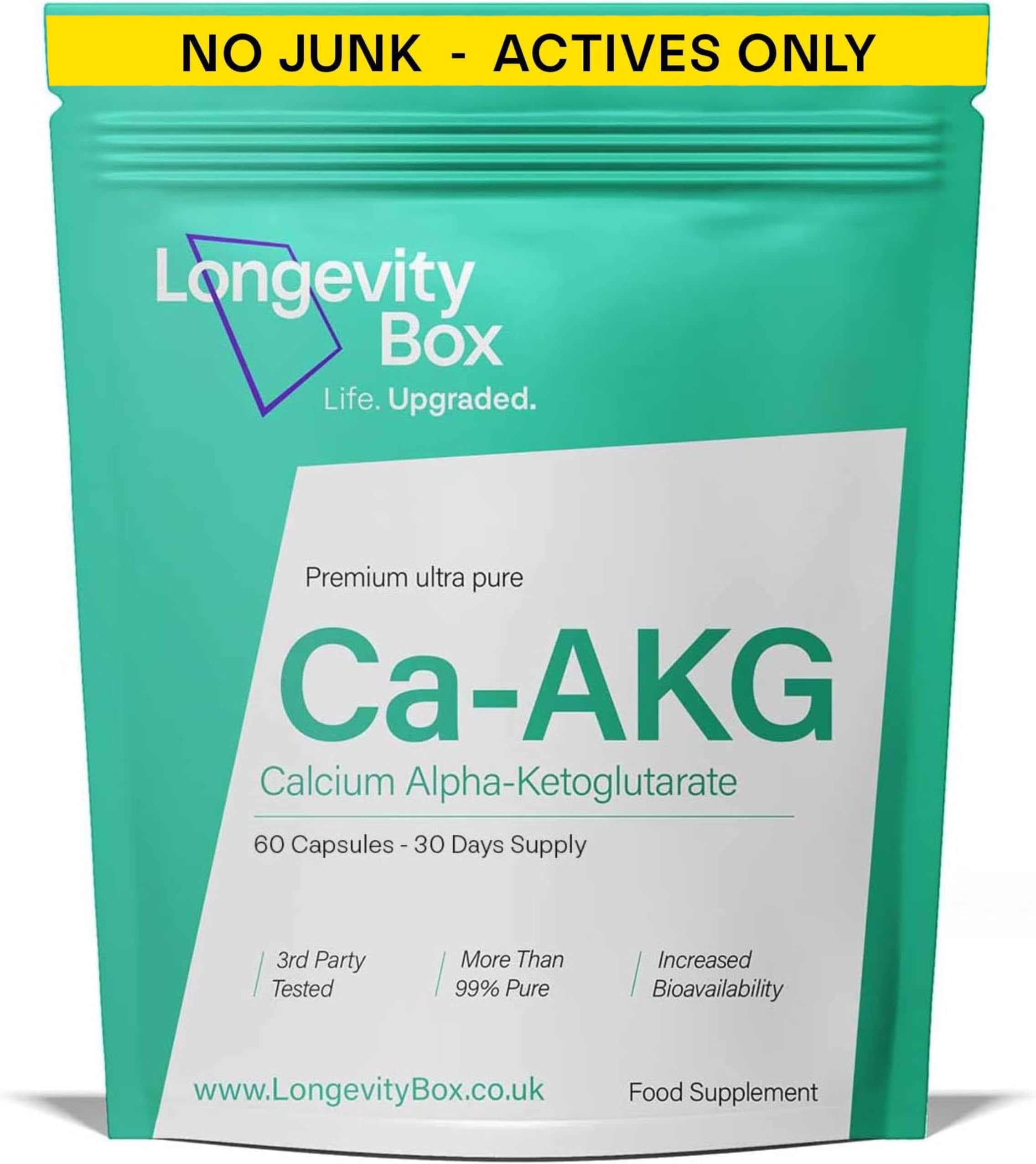 Pure Ca-AKG Supplement - 60 Capsules, High Strength 500mg Calcium Alpha-Ketoglutarate per Serving, Vegan & Non-GMO Ca-AKG Supplement for Vitality, Mental Focus & DNA Structure