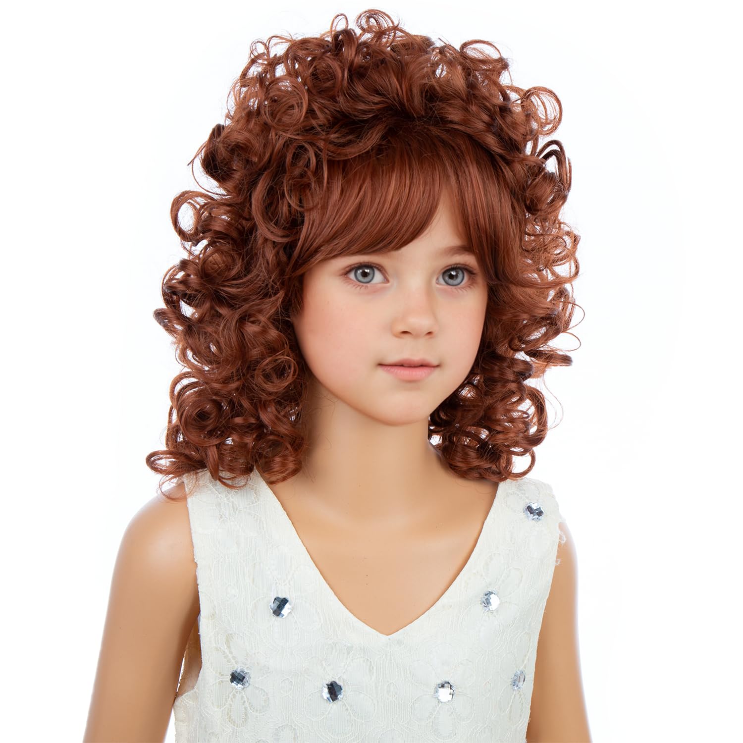 PATTNIUM Kids Curly Copper Red Wig Girls Long Ginger Wigs Children Synthetic Cosplay Costume Halloween Wigs