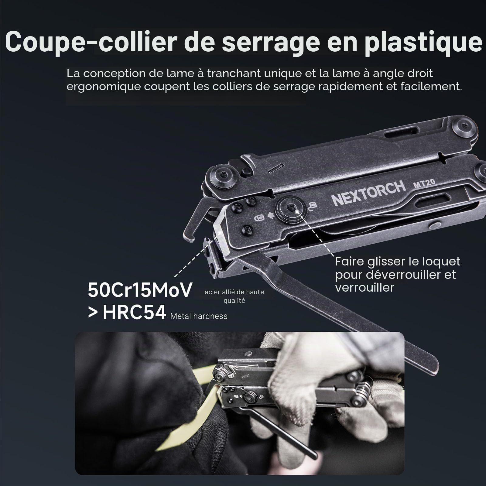 NEXTORCH Pioneer MT20 Outil multifonction avec fonctions 14 en 1, pince de poche 60 mm avec coupe-corde, ouvre-boîte, tournevis pour le camping en plein air, couteau multifonction EDC, équipement de