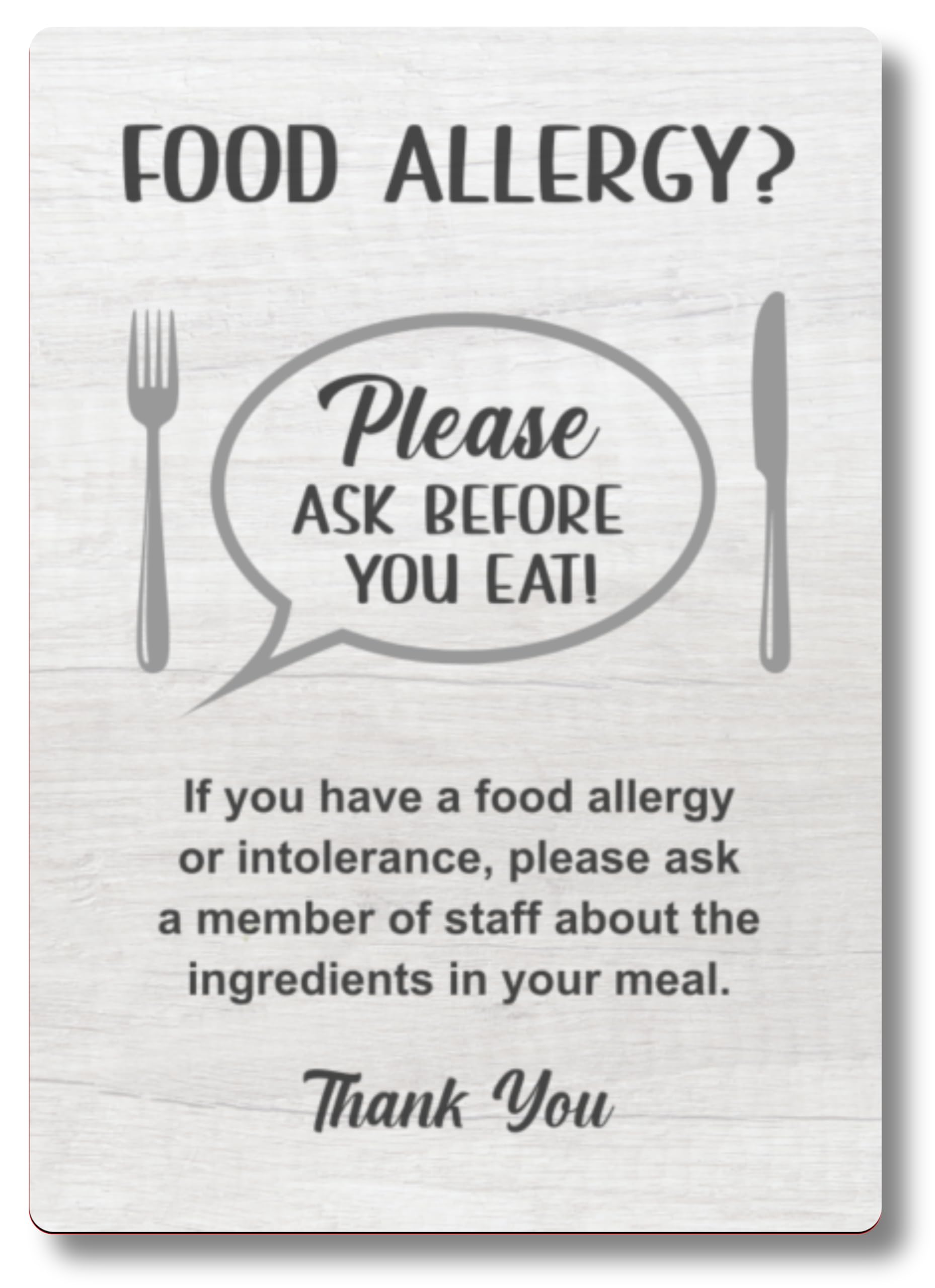 Please Ask Before You Eat, Food Allergy and Intolerance Warning Sign/Notice - A4 size, supplied with black plastic feet - display this customer notice in your food establishment. (White)