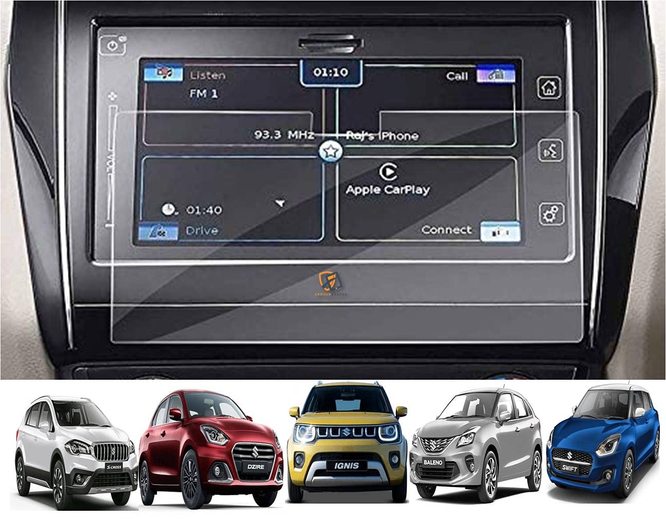 ARMOUR GUARDS MARUTI SWIFT BALENO VITARA BREZZA DZIRE & IGNIS Car Infotainment System Screen Guard (Old Model - WITH CUT) (Transparent)-image-24