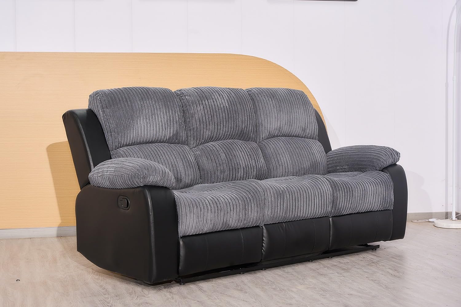 Rio Recliner 3 2 Seater Black and Grey Jumbo Cord couch Sofa suite