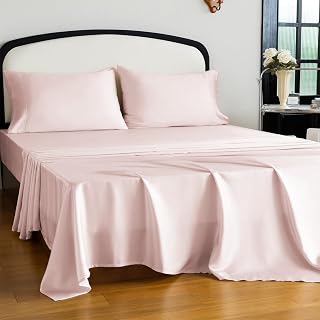 Queen Size Tencel Lyocell Cooling Sheets, Silky Soft Sheet Set with 16 Inch Deep Pocket, Breathable Eucalyptus Bedding for Hot Sleepers, Marshmallow Pink - Amazon product rated Grade A