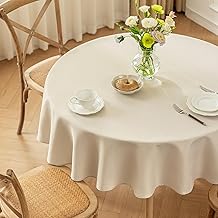 Moonooda Round Beige Tablecloth, Diameter 140 cm, Washable Polyester Tablecloth, Lightly Water-Repellent with Lotus Effect, Durable, Scratch-Resistant for Home, Weddings, Party
