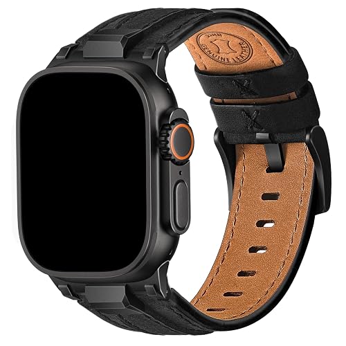 Wristitani Leather Bands Compatible with Apple Watch Band 49mm 46mm 45mm 44mm 42mm 41mm 40mm for Men, Metal Connector & Genuine Leather Straps for iWatch Ultra3/2/1 SE3/2/1 Series 11 10 9 8 7 6 5 4