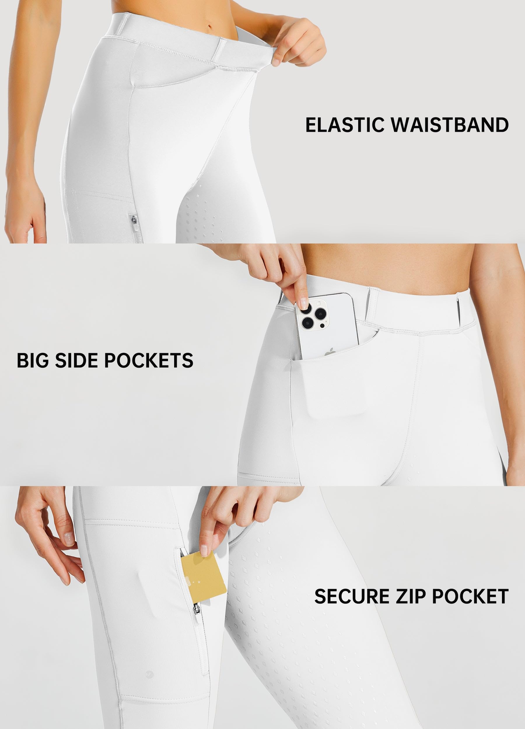 WILLIT Pantaloni da equitazione da donna, con inserti completi, in silicone, a vita alta, elasticizzati, con tasca con cerniera, passanti per cintura - 4
