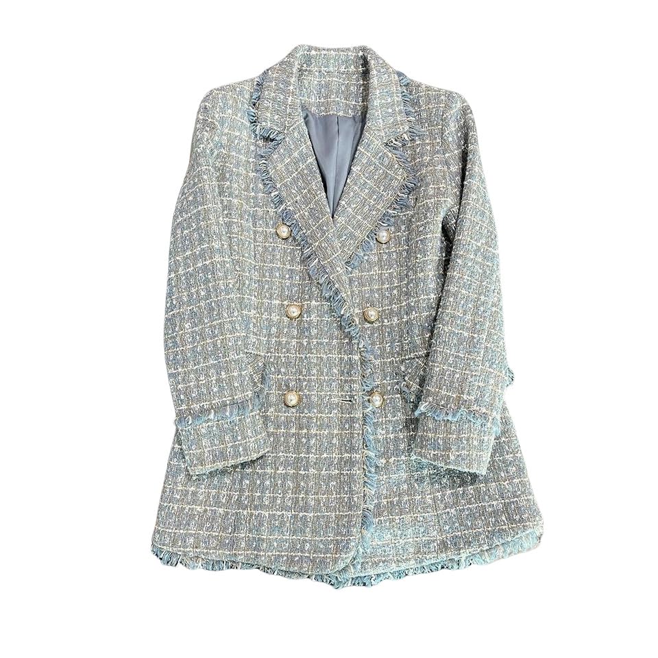 Veste en tweed femme haut de gamme manteau court double boutonnage automne