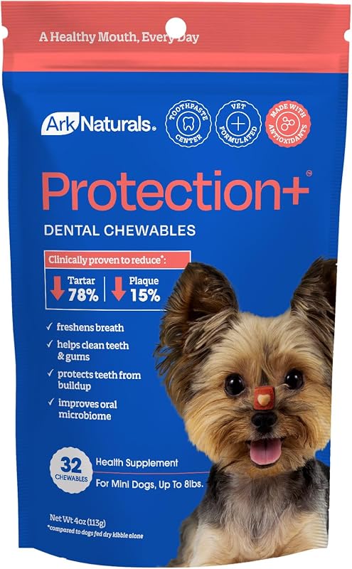 Protection+ Brushless Toothpaste Chews - Mini Breeds (32 ct) | Vet Formulated Dog Dental Chew with Toothpaste Center - Freshens Breath and Prevents Plaque & Tartar